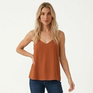 SHINESTAR | Rust V-Neck Satin Style Cami Top Women’s Size Large